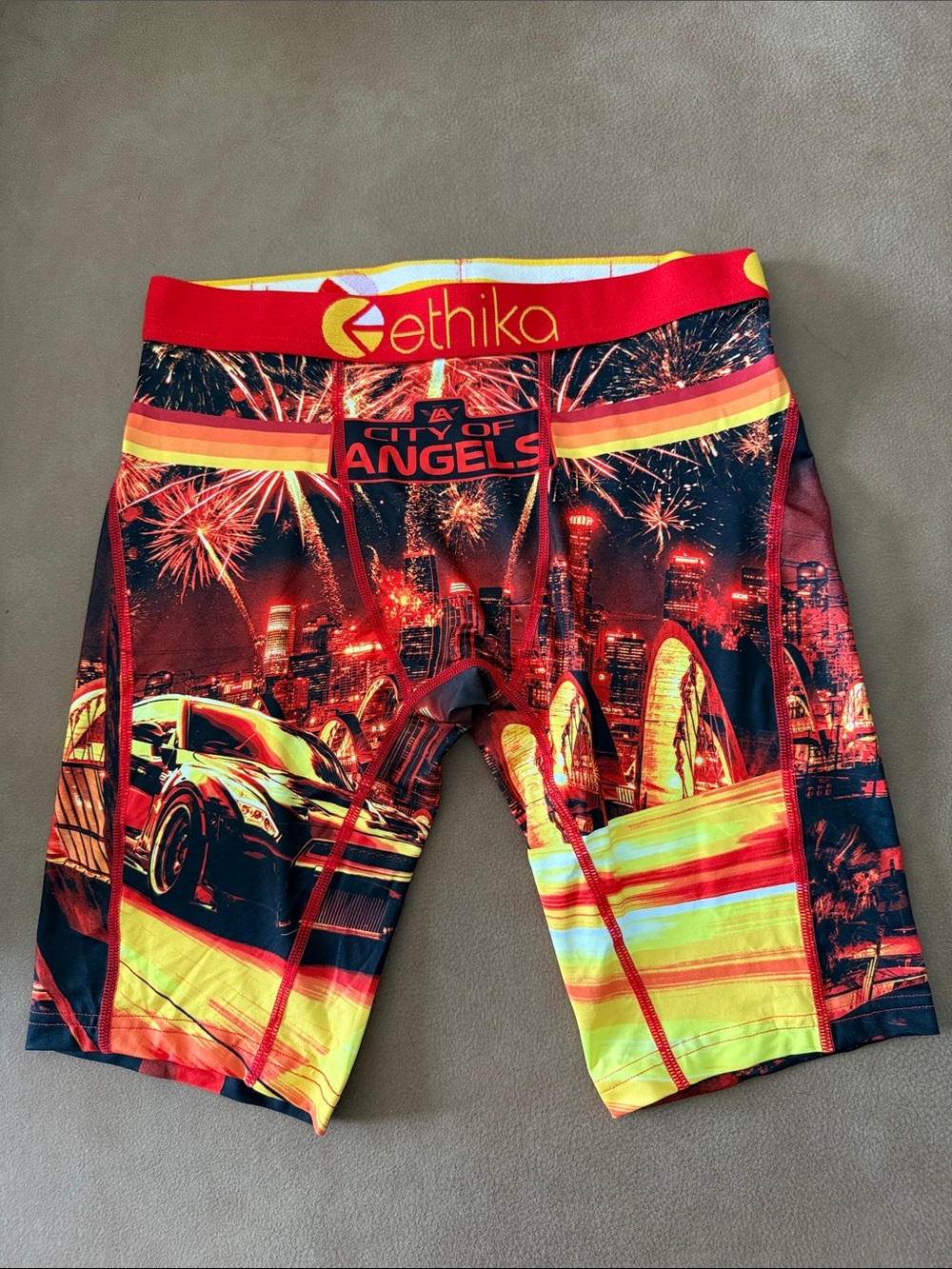 ethika Men’s Red & Yellow City of Angels Athletic Shorts